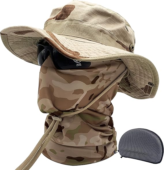 🏕️🌄 Fishing, Hiking & Travel Set – Camo Sun Hat + Balaclava + Glasses Combo