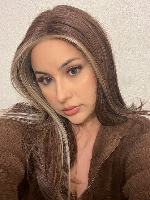 Pretty Medium Light Auburn with Ginger Blonde Straight Synthetic Lace Part Wig